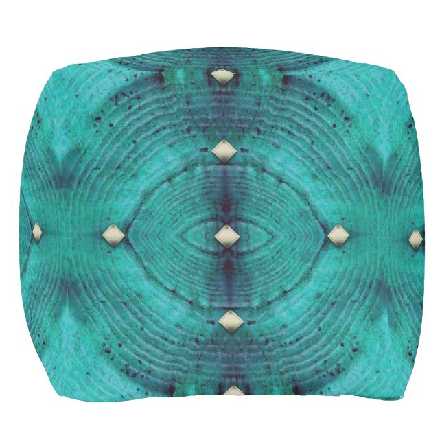 Studded Floor Pattern in Aqua Blues Outdoor Pouf (Front)