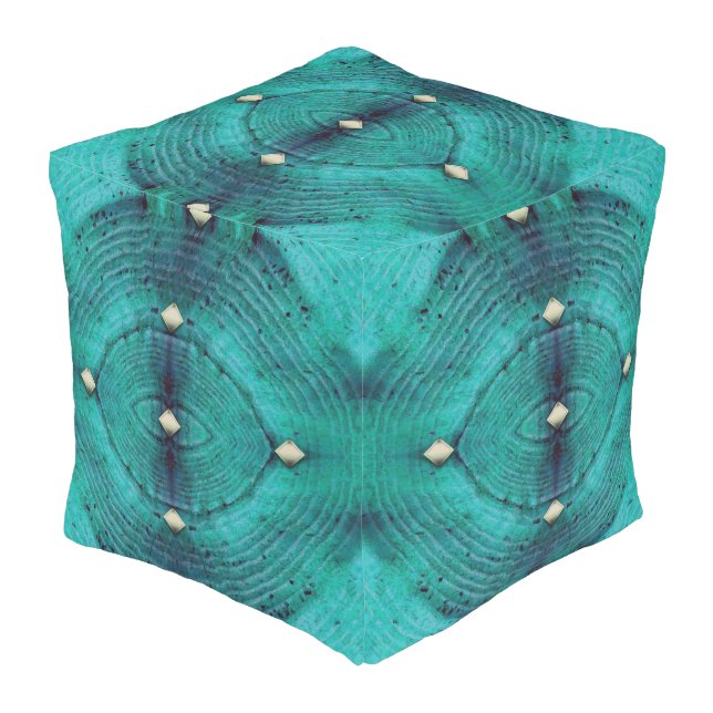 Studded Floor Pattern in Aqua Blues Outdoor Pouf (Angled Front)