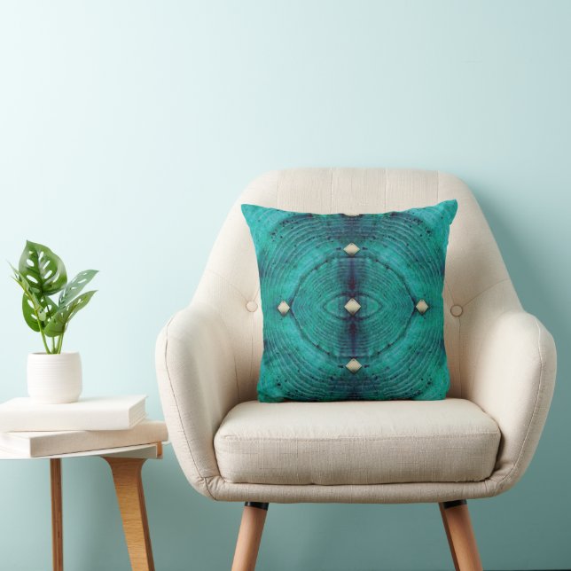 Studded Floor Pattern in Aqua Blues Throw Pillow (Chair)