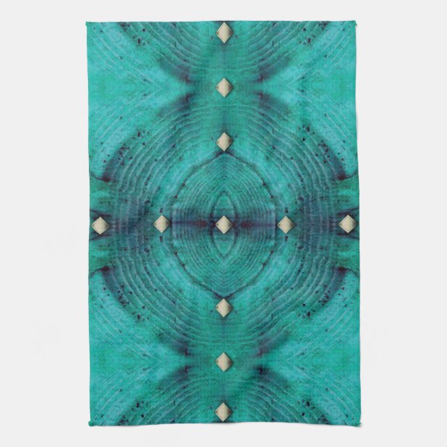 Studded Floor Pattern in Aqua Blues Towel (Vertical)