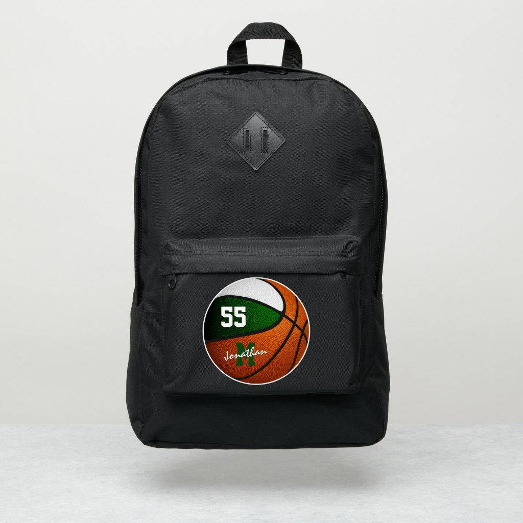 Student athlete basketball green white team colors backpack