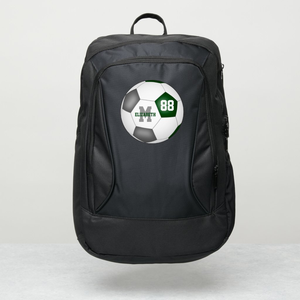 Student athlete green gray soccer monogrammed backpack