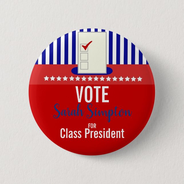 Student Council Election vote class president Button (Front)