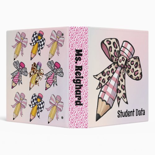 Student Data Coquette Pencil Personalized  3 Ring Binder