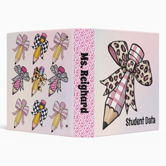 Student Data Coquette Pencil Personalized  3 Ring Binder (Background)