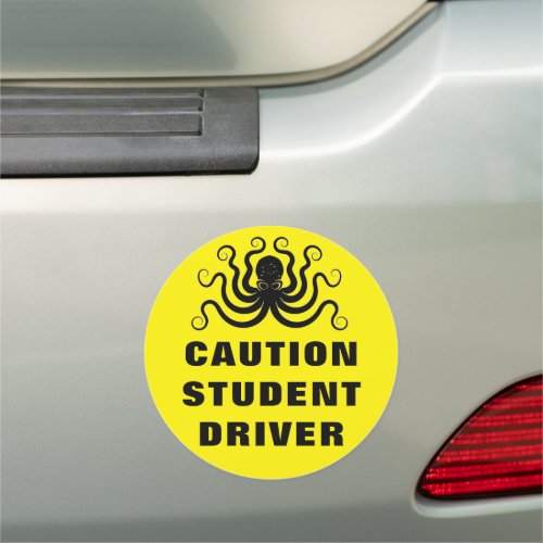 Student Driver Caution Safety Yellow Black Car Magnet