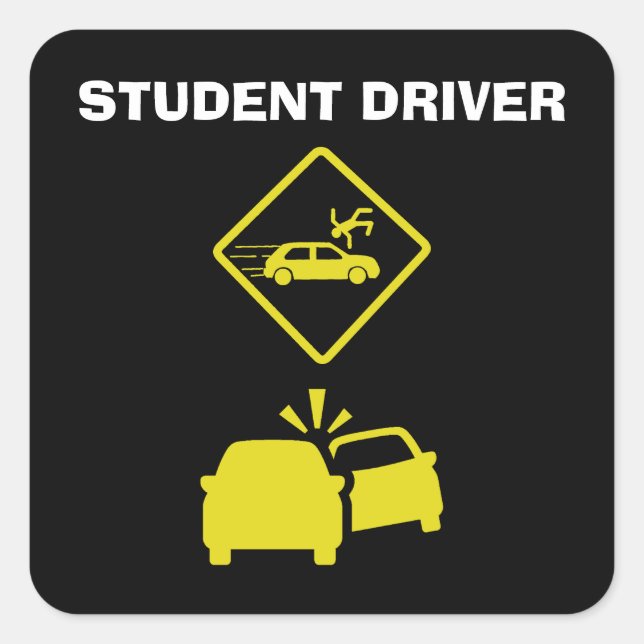 STUDENT DRIVER - CRASH YELLOW SQUARE STICKER (Front)