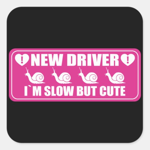 Student Driver Cute Warning Sign car Window Pink Square Sticker