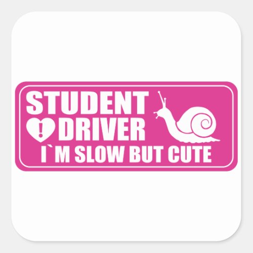 Student Driver Cute Warning Sign new Slug Pink Square Sticker