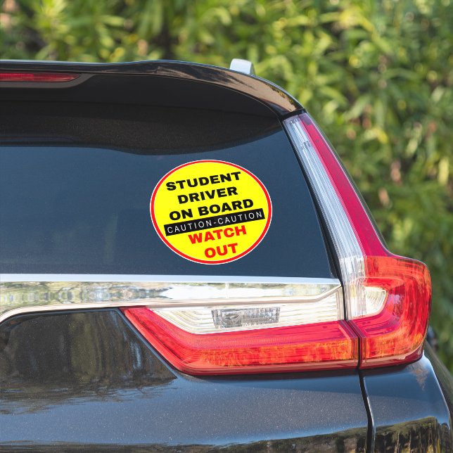 Student Driver On Board for Cars - Yellow Caution Sticker (Car Side)