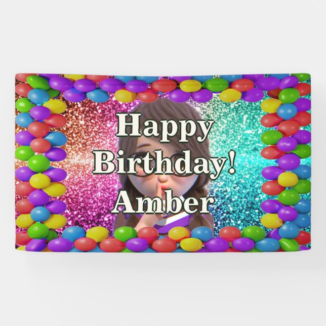Student Girl Personalized character birthday Banner (Horizontal)