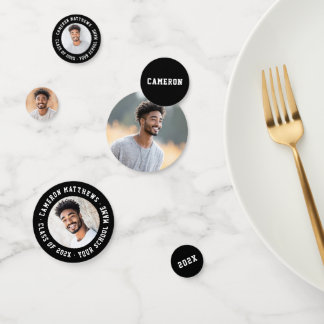 Student graduation modern black photo confetti