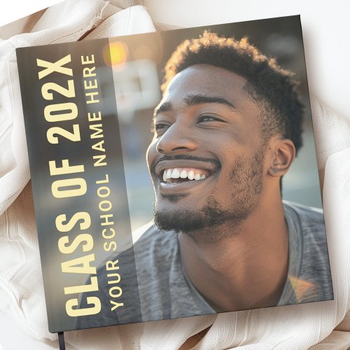 Student graduation modern dark overlay photo foil guest book 