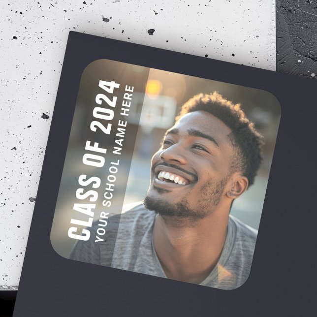 Student graduation modern dark overlay photo square sticker (Student graduation modern dark overlay photo square sticker)