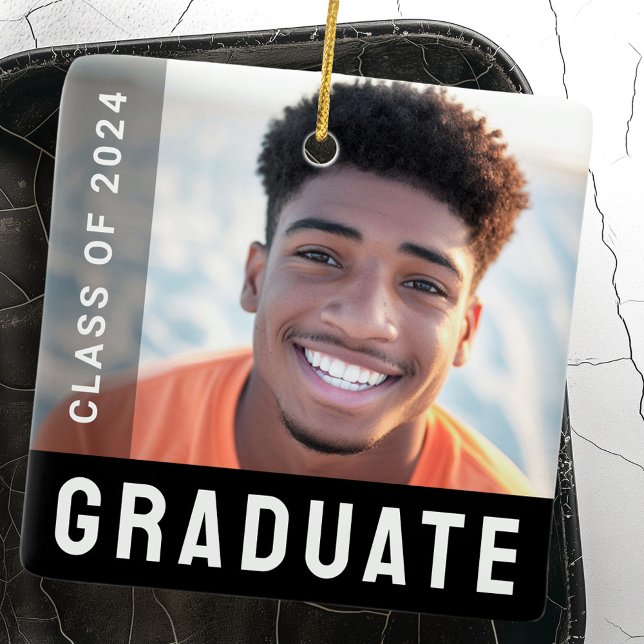 Student graduation photo modern black ceramic ornament (Student graduation networking photo modern black ceramic ornament)