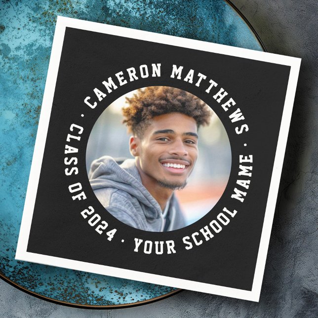 Student graduation photo modern black white napkins (Student graduation photo modern black white napkins)