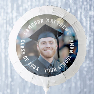 Student graduation photo modern jersey font balloon