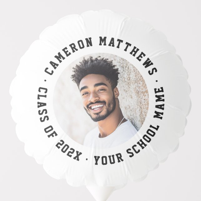 Student graduation photo modern white balloon (Front)