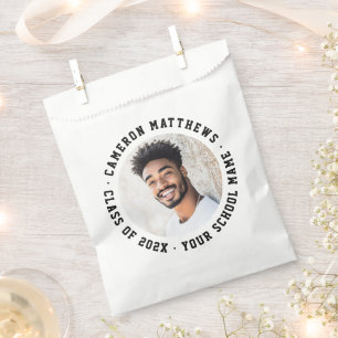 Student graduation photo modern white favor bag