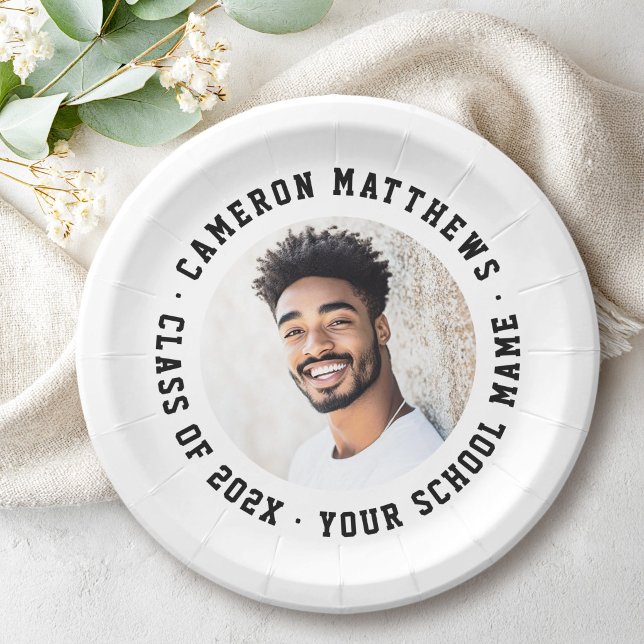 Student graduation photo modern white paper plates (Student graduation photo modern white paper plates)
