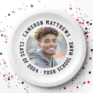 Student graduation photo modern white paper plates