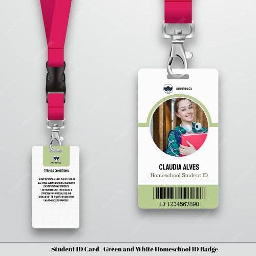 Student ID Card  Green and White Homeschool ID Badge