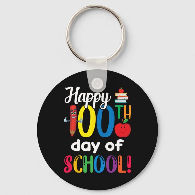 Student Kids Teacher Gift Happy 100th Day Of Schoo Keychain (Front)