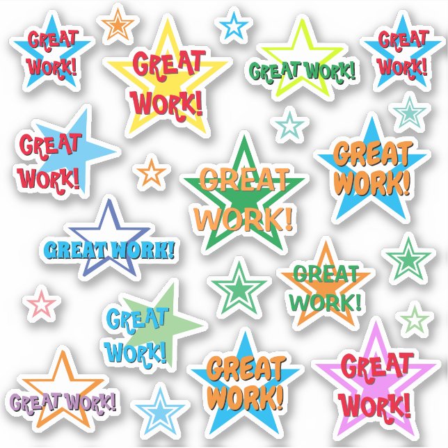 Student Motivation "GREAT WORK!" & Star Shapes Sticker (Front)