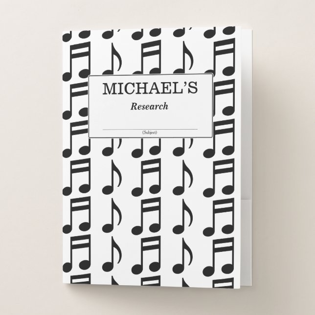 Student Name + Grid of Musical Notes Pocket Folder (Front)