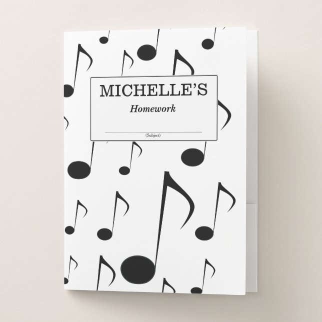 Student Name + Many Musical Notes Pattern Pocket Folder (Front)