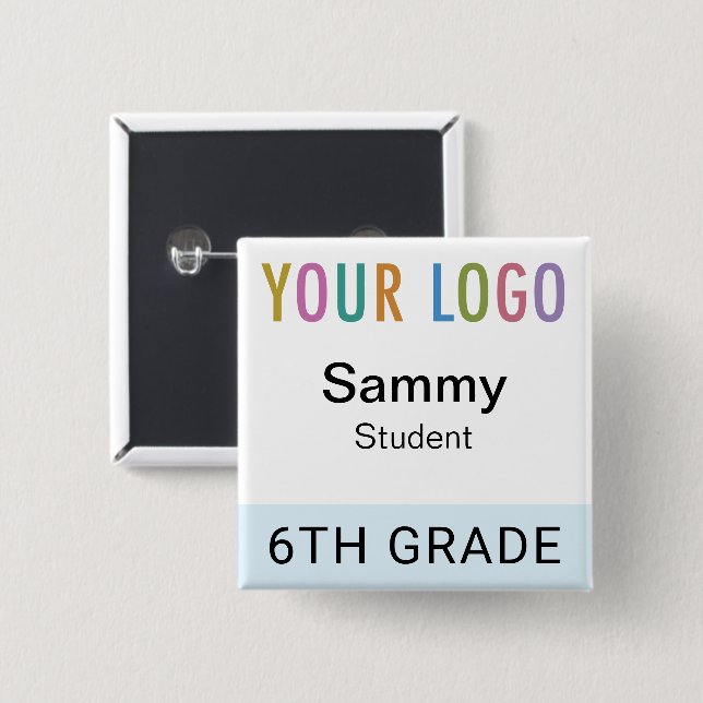 Student Nametag Button with School Logo Light Blue (Front & Back)