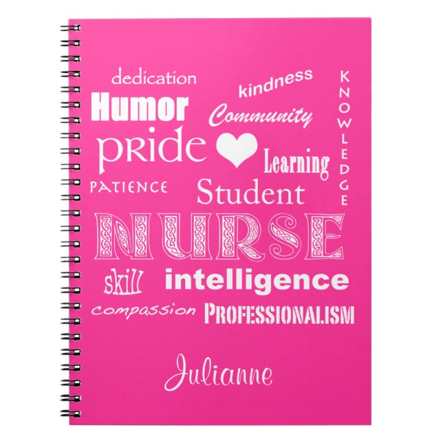 Student Nurse-Attributes+Heart/Personalize Name Notebook (Front)