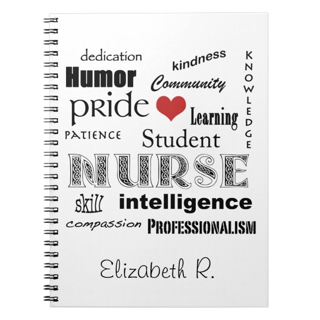 Student Nurse-Attributes+Heart/Personalize Name Notebook (Front)