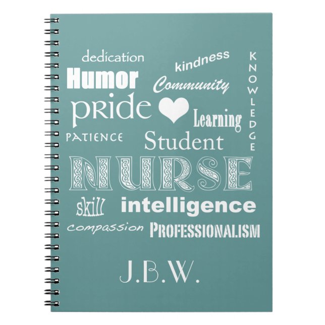 Student Nurse-Attributes+Heart/Personalize Name Notebook (Front)