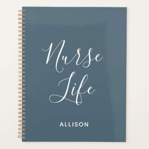 Student Nurse Dusty Blue White Script Personalized Planner