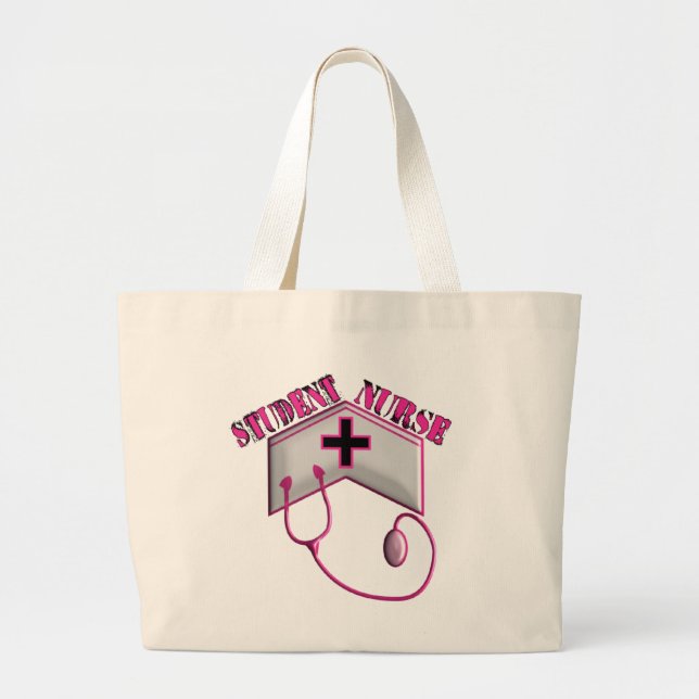 Student Nurse EMBOSSED Cap and Stethoscope Large Tote Bag (Front)