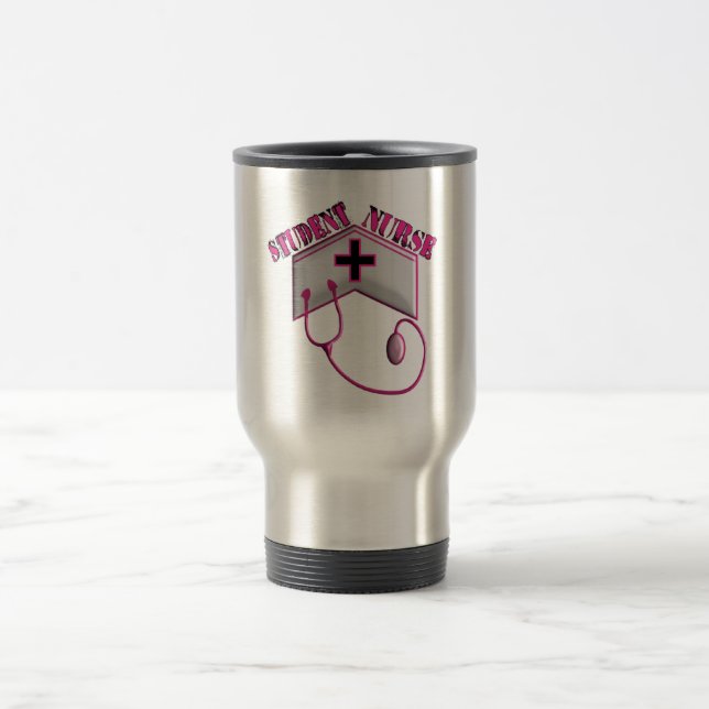 Student Nurse EMBOSSED Cap and Stethoscope Travel Mug (Center)