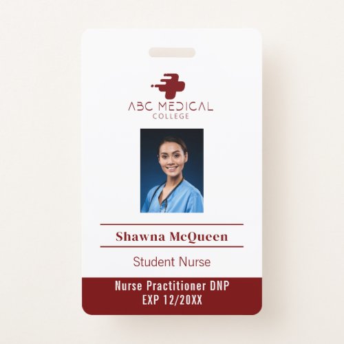 Student Nurse Practitioner DNP Red Photo QR Code Badge