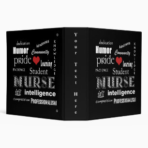 Student Nurse Pride-Attributes/Black+Red Heart 3 Ring Binder