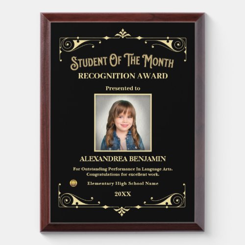 Student Of The Month Photo School Gold Custom  Award Plaque