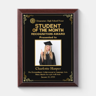 Student Of The Month Recognition Photo, gold black Award Plaque