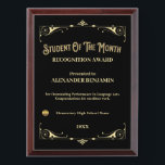 Student Of The Month School Gold Personalize Award Plaque<br><div class="desc">Student Of The Year School Gold Personalize Awards Plaque for your students that have excelled in school. Great to recognize students for outstanding academic achievement as well as sports. Replace with your information, logo or symbol. Great to use for Award ceremonies or events or just to thank a student for...</div>