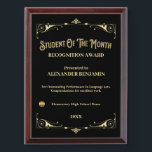 Student Of The Month School Gold Personalize Award Plaque<br><div class="desc">Student Of The Year School Gold Personalize Awards Plaque for your students that have excelled in school. Great to recognize students for outstanding academic achievement as well as sports. Replace with your information, logo or symbol. Great to use for Award ceremonies or events or just to thank a student for...</div>
