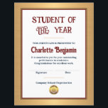 Student Of The Year Achievement Certificate Custom<br><div class="desc">Student Of The Year Achievement Certificate Custom Award is great to give to your students to show your appreciation for the hard work they have done. The certificate can be personalize with your information about the student and what they are being recognized for. Personalize it.</div>