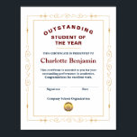 Student Of The Year Achievement Certificate Custom Poster<br><div class="desc">Student Of The Year Achievement Certificate Custom Poster certificate is great to give to your students to show your appreciation for the hard work they have done. The certificate can be personalize with your information about the student and what they are being recognized for. Personalize it.</div>