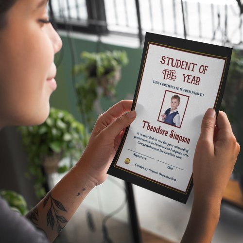 Student Of The Year Photo Certificate Custom