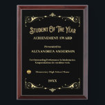Student Of The Year School Gold Personalize Award Plaque<br><div class="desc">Student Of The Year School Gold Personalize Awards Plaque for your students that have excelled in school. Great to recognize students for outstanding academic achievement as well as sports. Replace with your information, logo or symbol. Great to use for Award ceremonies or events or just to thank a student for...</div>