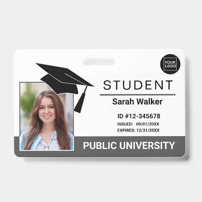 Student Photo ID School University Badge – Gray (Front)