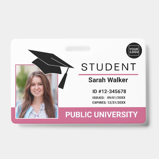 Student Photo ID School University Badge – Pink (Front)