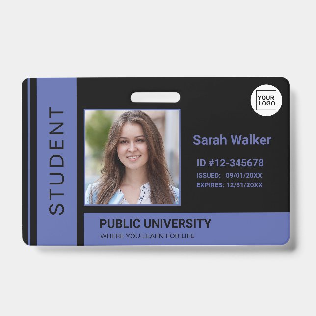 Student photo ID school university blue Badge (Front)